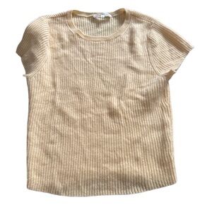 Reformation Butter Yellow Ribbed Short-Sleeve Knit Cashmere Top Small